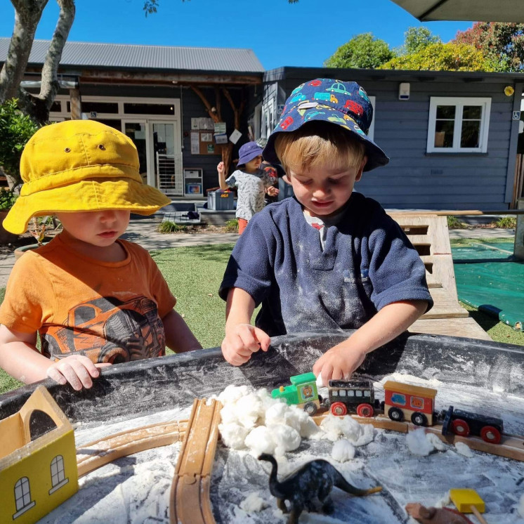 Outdoor imaginative play at Busy Bees Motueka