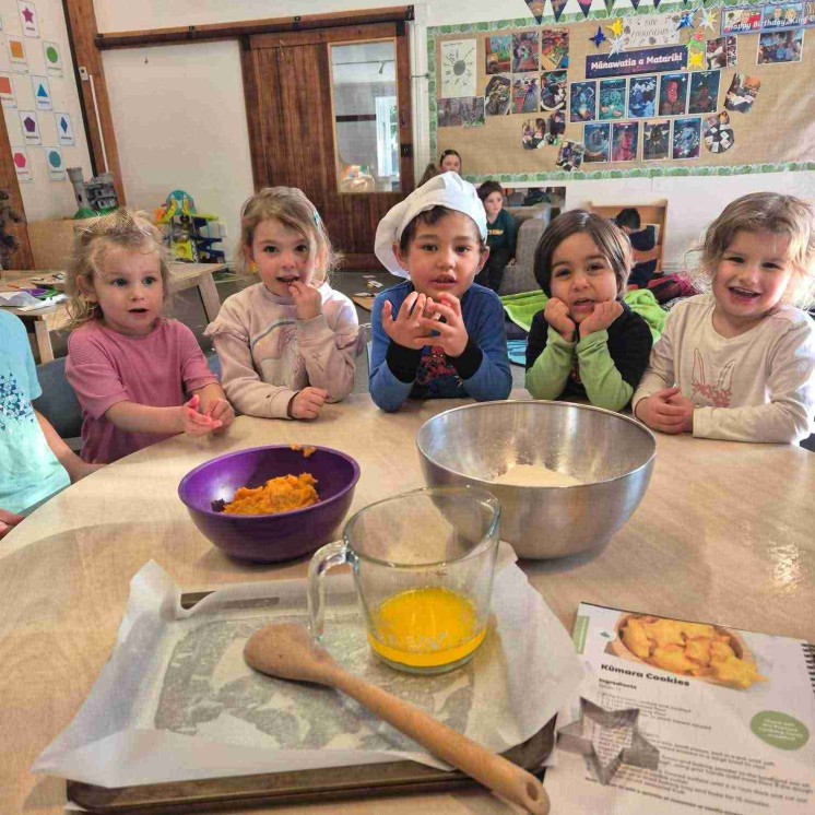 Kindergarten process cooking activity at Busy Bees Motueka
