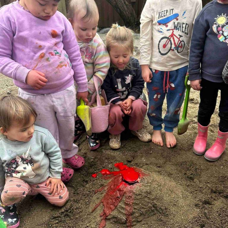 Busy Bees Motueka science experiments, volcano, learning