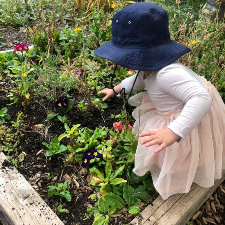 Girl picking flowers from the Busy Bees Te Mata Road garden