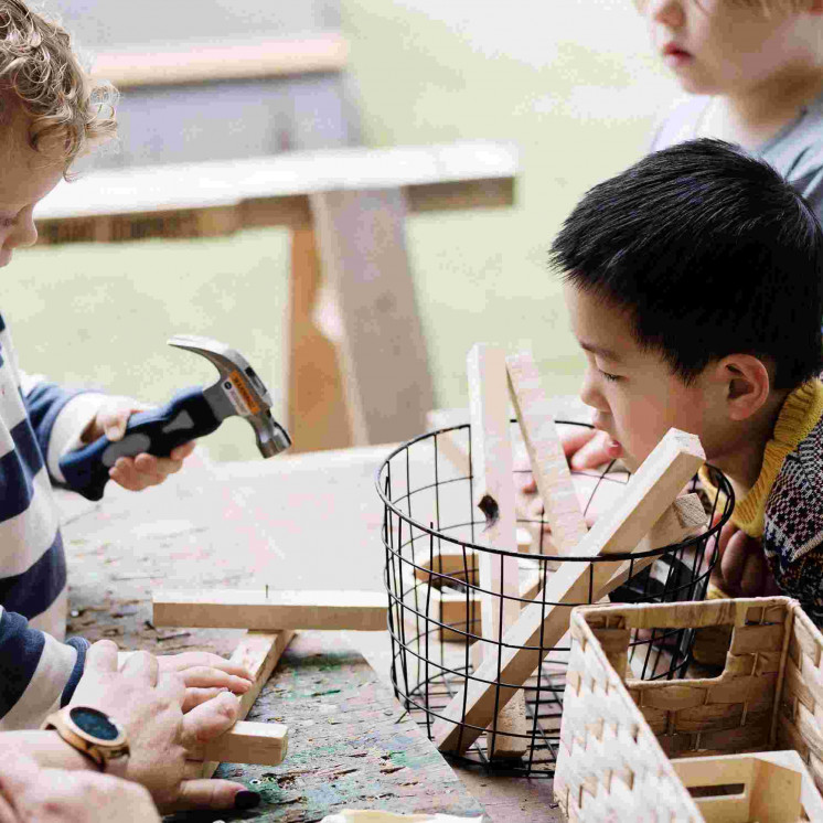 Preschool boys at carpentry table at House of Wonder Chartwell