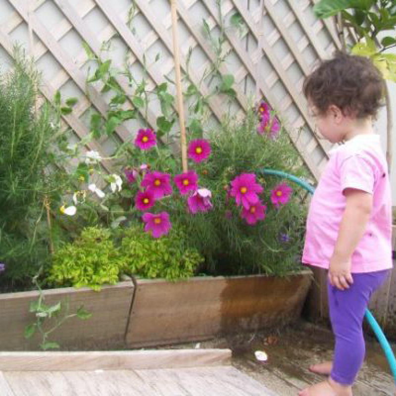 girl watering flowers